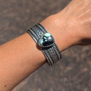 Navajo Cuff Bracelet New Landers Turquoise Sterling Handmade‎ Jewelry Sz 6.75 **